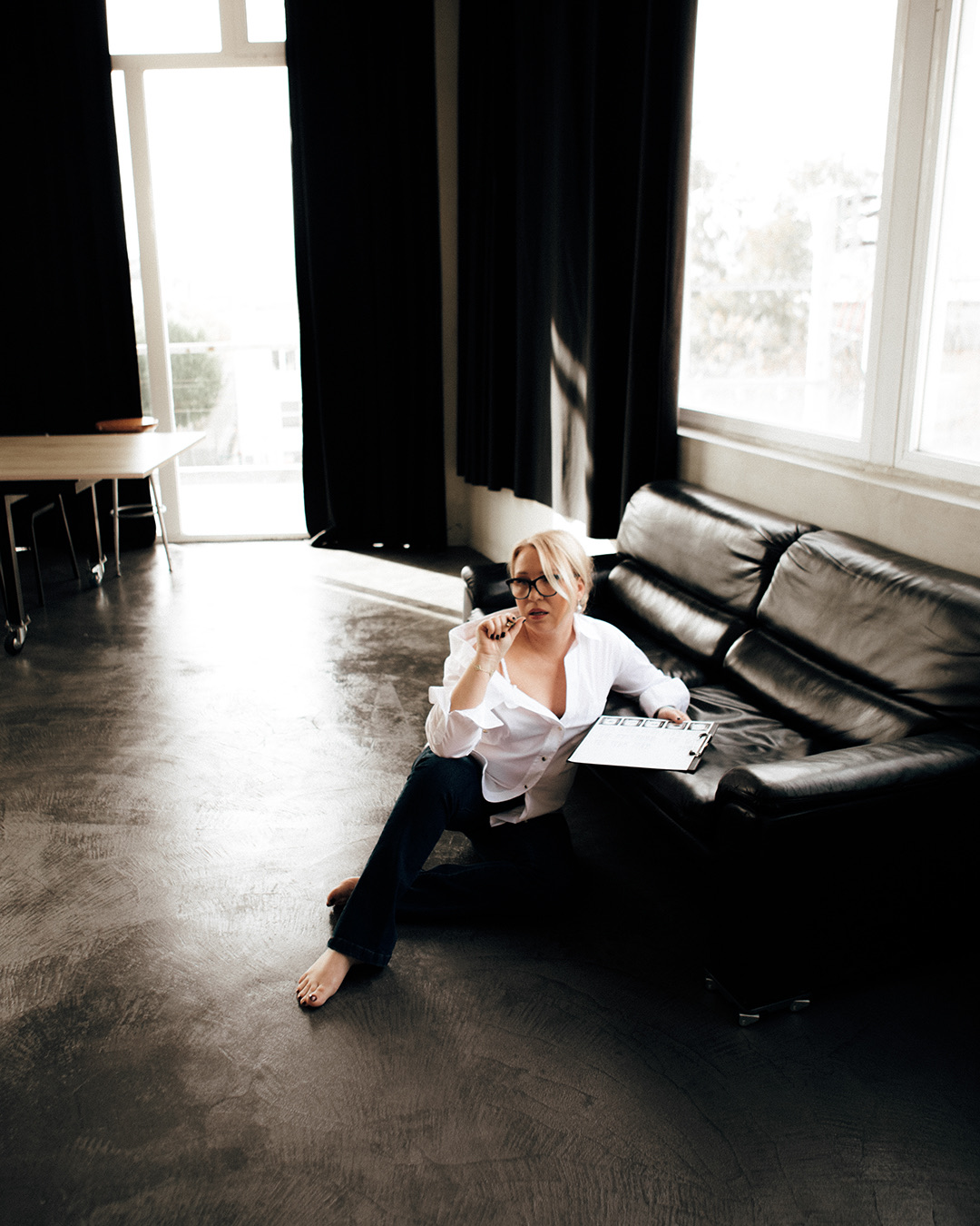 Elena Bershtein in a spacious studio with working materials